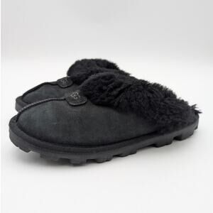 UGG Coquette Genuine Shearling Lined Slippers Women's Black Size US7 EU38